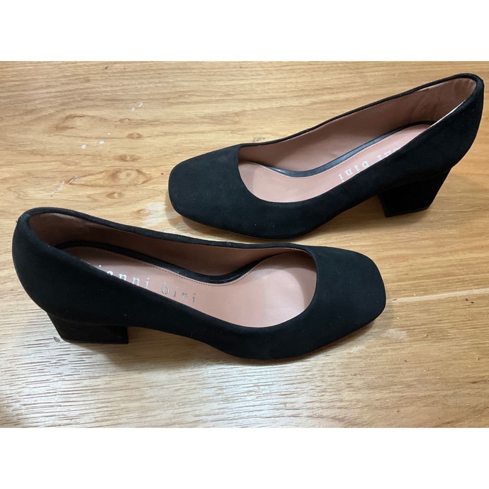 Gianni Bini Womens Black Suede Square Toe Block Heel Pumps Size 8M
